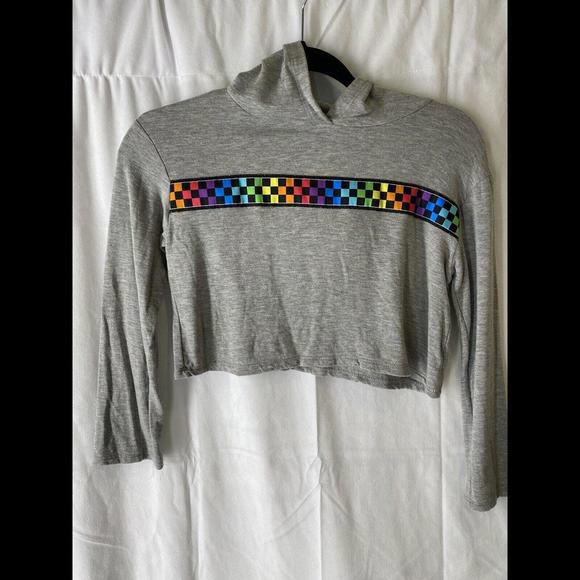 Malibu Other - Girls Malibu Sugar Gray Crop Hoodie Long Sleeve W/ Rainbow Checks Size Medium 10